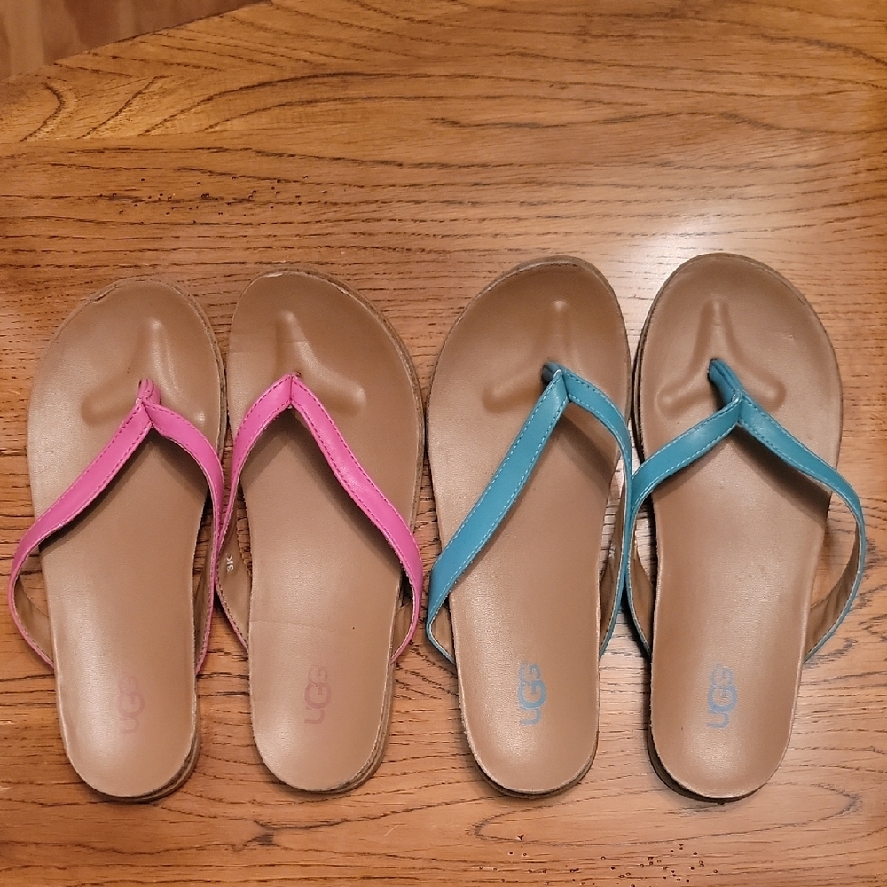 UGG Size 3 Kids Pink and Turquoise Summer Sandals